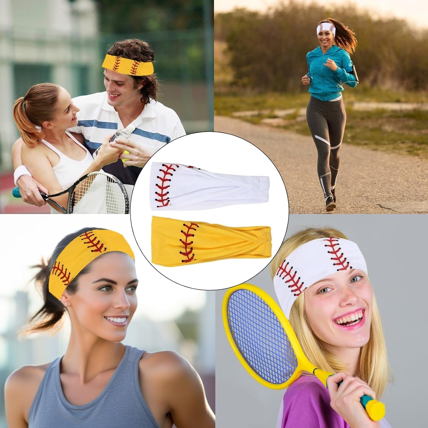 2PCS Outdoor Sports Hairbands Hair Accessories Baseball Headband Softball Headband Non Slip Elastic Yoga Workout Headband Fashion Ball Print Bicycle Bandanas Head Wrap for Men and Women