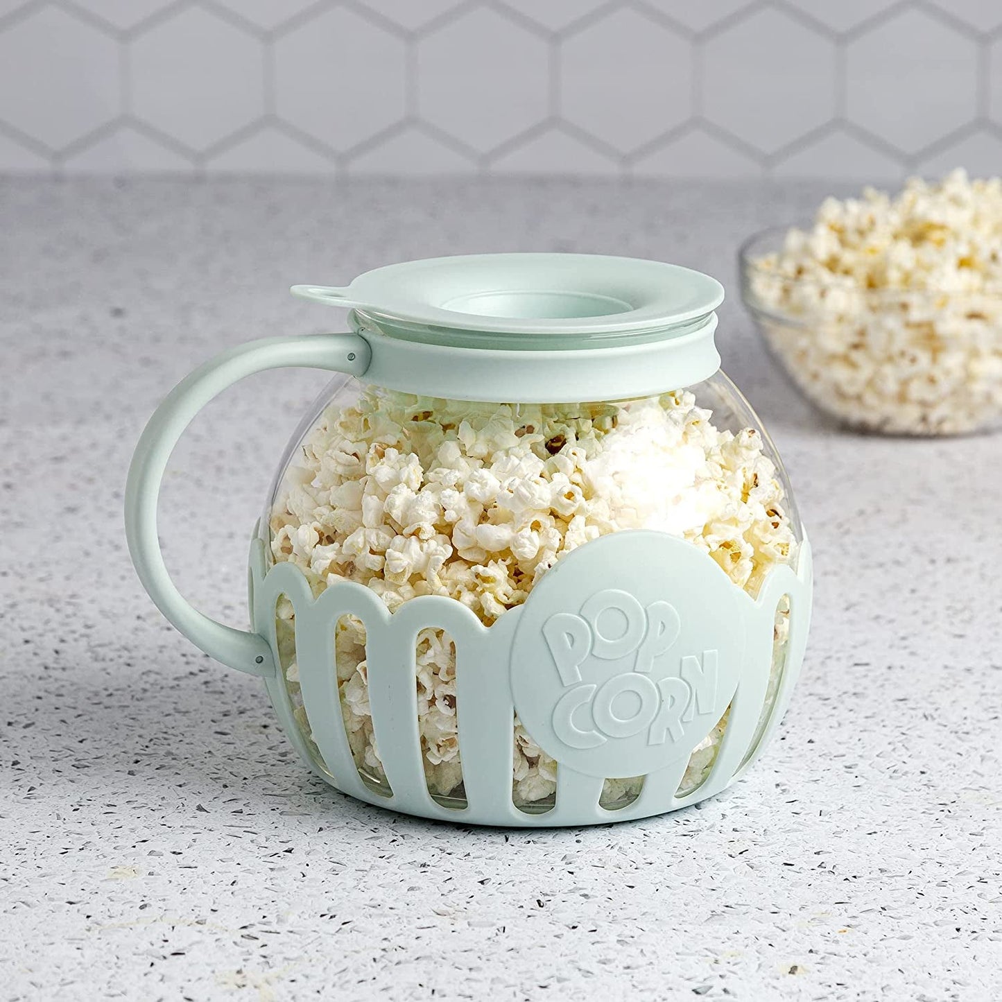 Patented Micro-Pop Microwave Popcorn Popper with Temperature Safe Glass, 3-In-1 Lid Measures Kernels and Melts Butter, Made without BPA, Dishwasher Safe, 3-Quart, Aqua