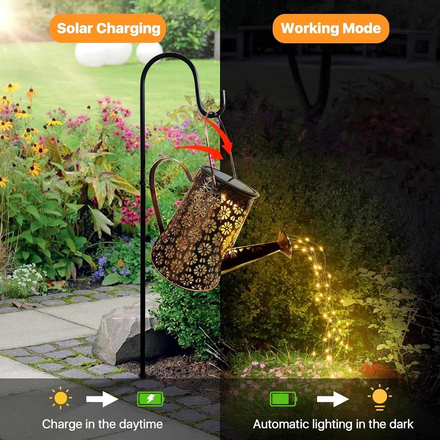 Solar Lights Outdoor good Garden Decor, Large Hanging Lantern Waterproof Watering Can