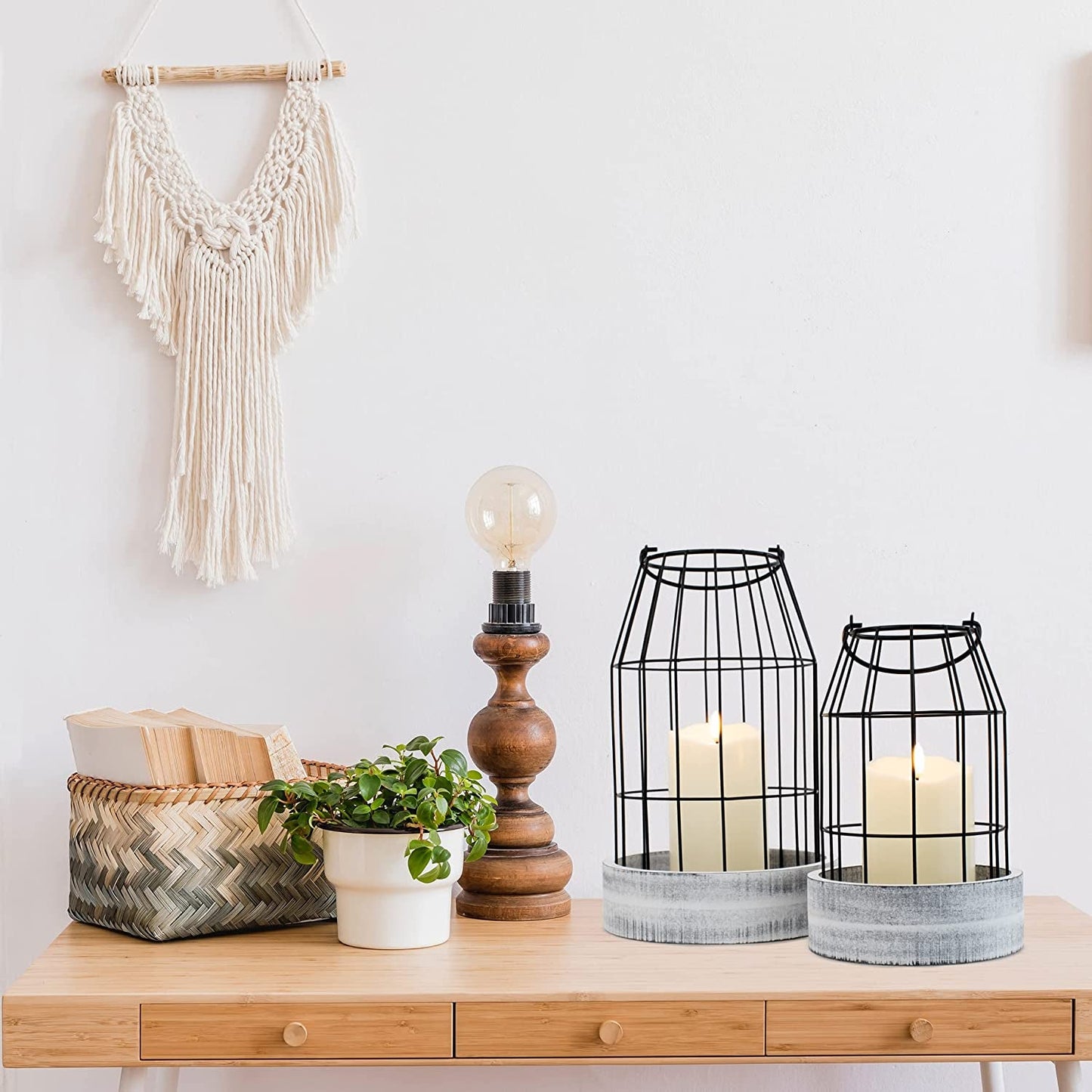 Rustic Farmhouse Lantern Decor - Stylish Decorative Lanterns for Your Living Room, Fireplace Mantle or Kitchen Dining Table - Modern Upscale Beauty for Your Entire Home