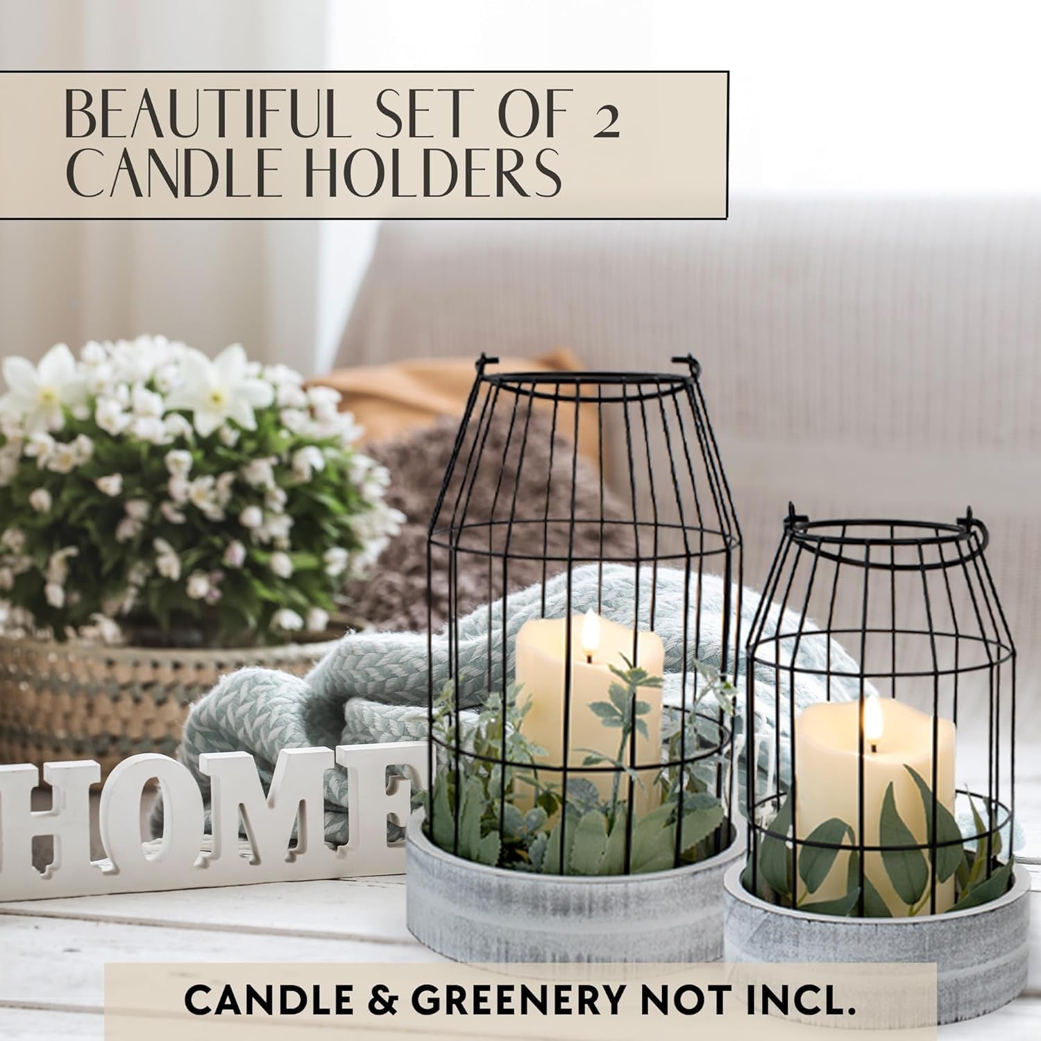 Rustic Farmhouse Lantern Decor - Stylish Decorative Lanterns for Your Living Room, Fireplace Mantle or Kitchen Dining Table - Modern Upscale Beauty for Your Entire Home