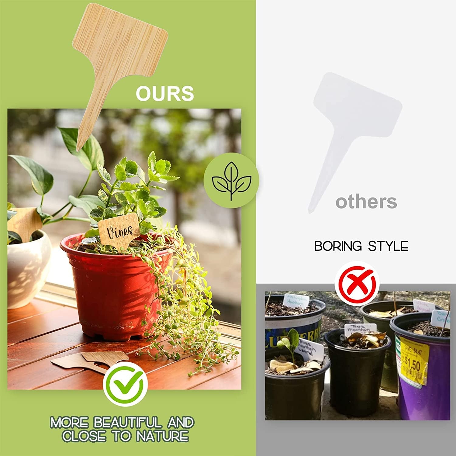 100Pcs Plant Labels, Garden Plant Markers, Plastic T-Type Plant Tags, Waterproof Garden Signs for Outdoor Garden Plants Garden Potted Plants (3.9” X 2.4”)