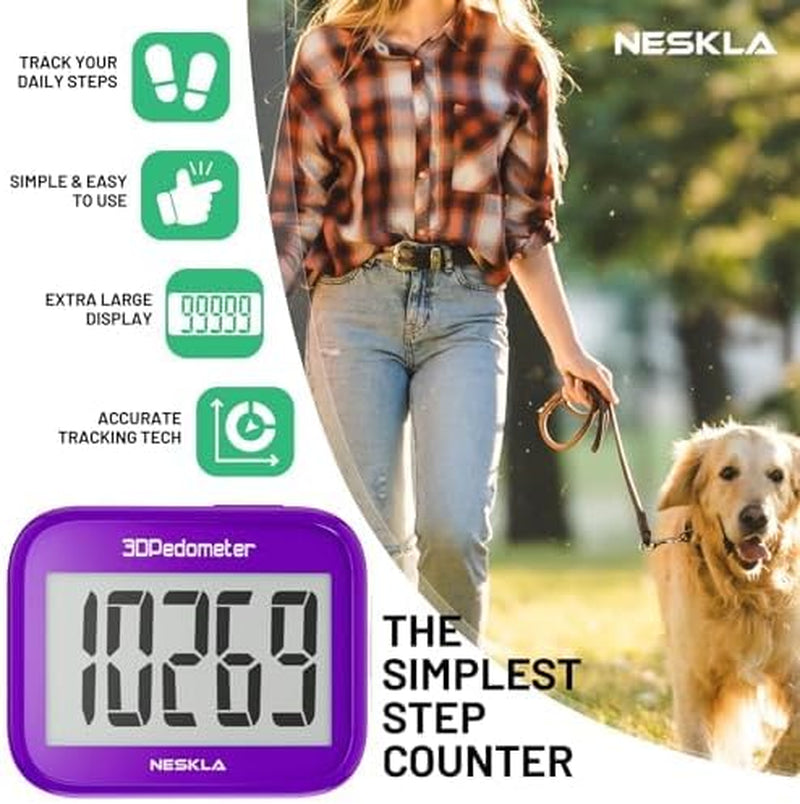 3D Pedometer for Walking, Simple Step Counter for Walking with Large Digital Display, Step Tracker with Removable Clip Lanyard, Accurately Track Steps for Men Women Kids Adults Seniors