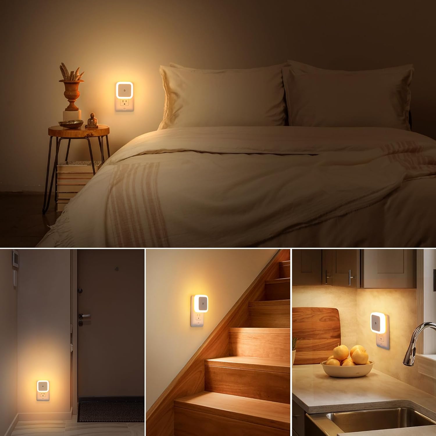 Night Light, Night Lights Plug into Wall 4-Pack, Nightlight Plug in Night Light, Dusk to Dawn Night Lamp Led Night Light for Bedroom, Bathroom, Hallway Warm White