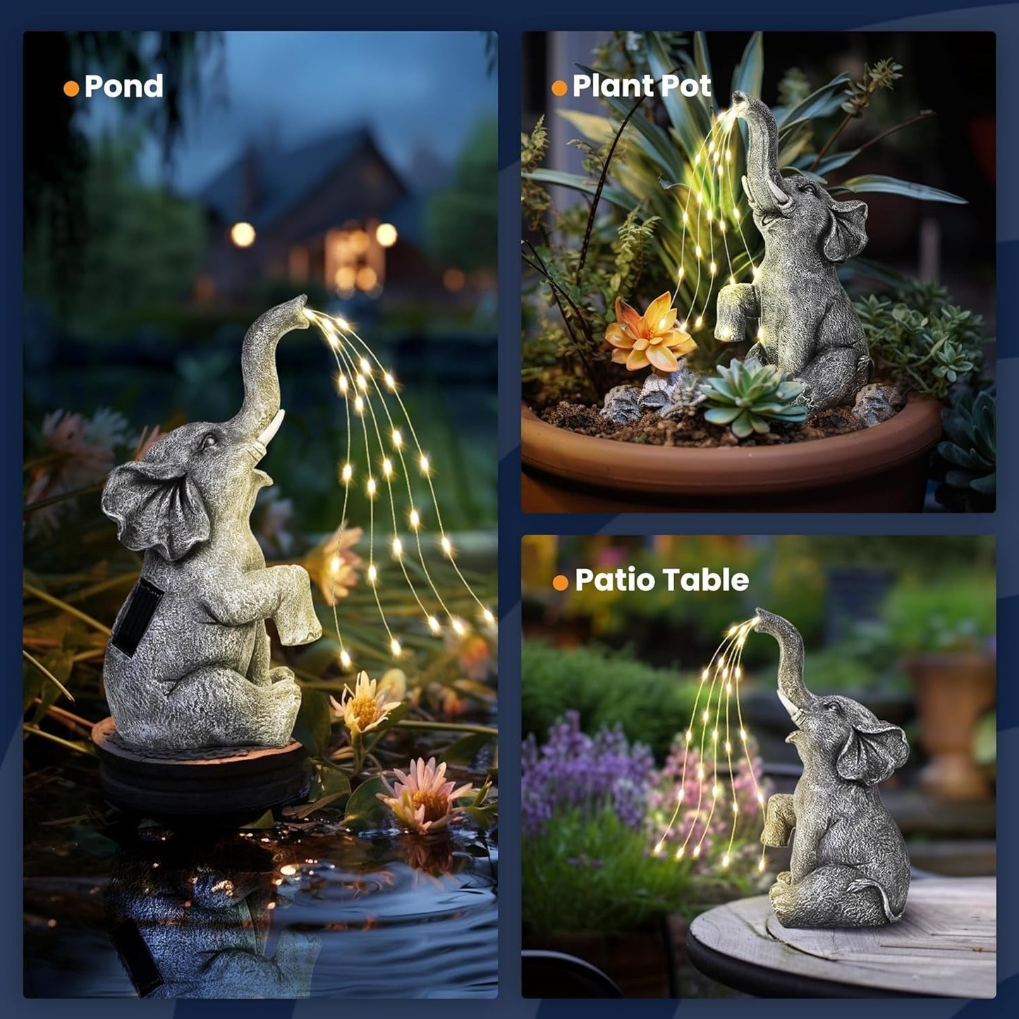 Elephant Statue Solar Garden Decor, Birthday Gifts for Women, Gifts for Mom Grandma Senior Eleder, Outdoor Elephant Decor Ornament for Balcony, Garden, Patio, Yard, Lawn (Stay on Mode Only)