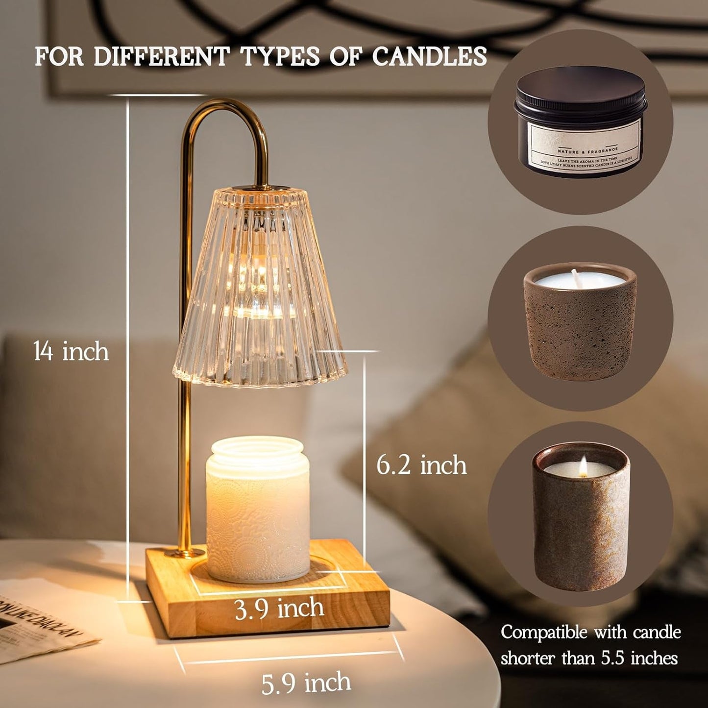 Candle Warmer Lamp, Electric Candle Lamp Warmer, Mothers Day Gifts for Mom, House Warming Gifts New Home Bedroom Decor Dimmable Wax Melt Warmer for Scented Wax with 2 Bulbs, Jar Candles