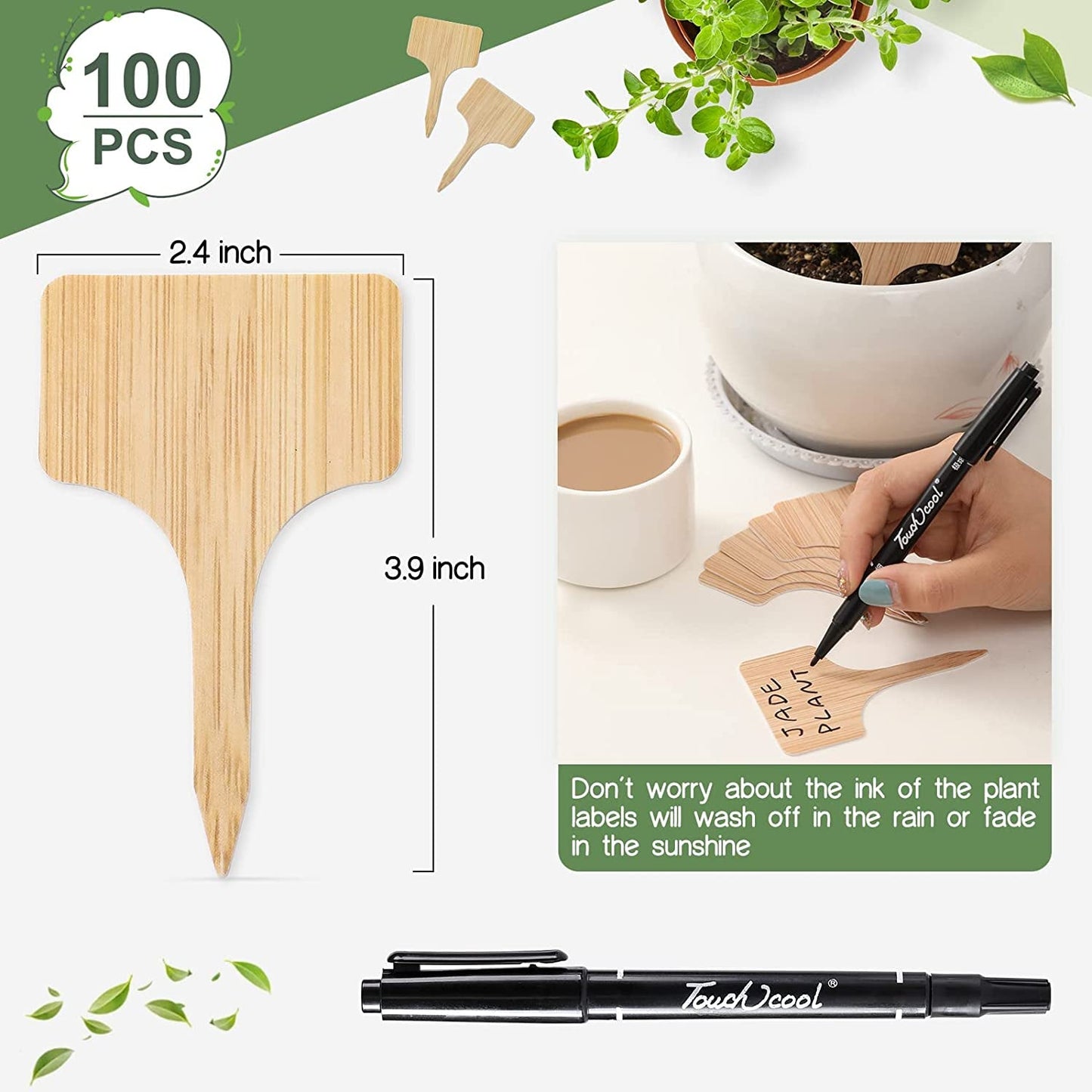 100Pcs Plant Labels, Garden Plant Markers, Plastic T-Type Plant Tags, Waterproof Garden Signs for Outdoor Garden Plants Garden Potted Plants (3.9” X 2.4”)