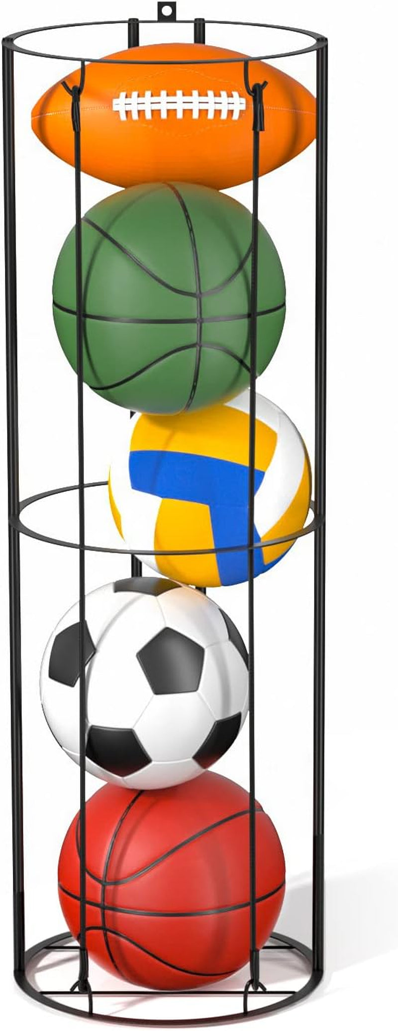 Garage Ball Storage Vertical Ball Rack, Basketball Soccer Ball Holder Wall Mount, Ball Cage Storage Rack for Balls, Sports Ball Organizer for Kids Room, Garage, Home - Easy to Assemble