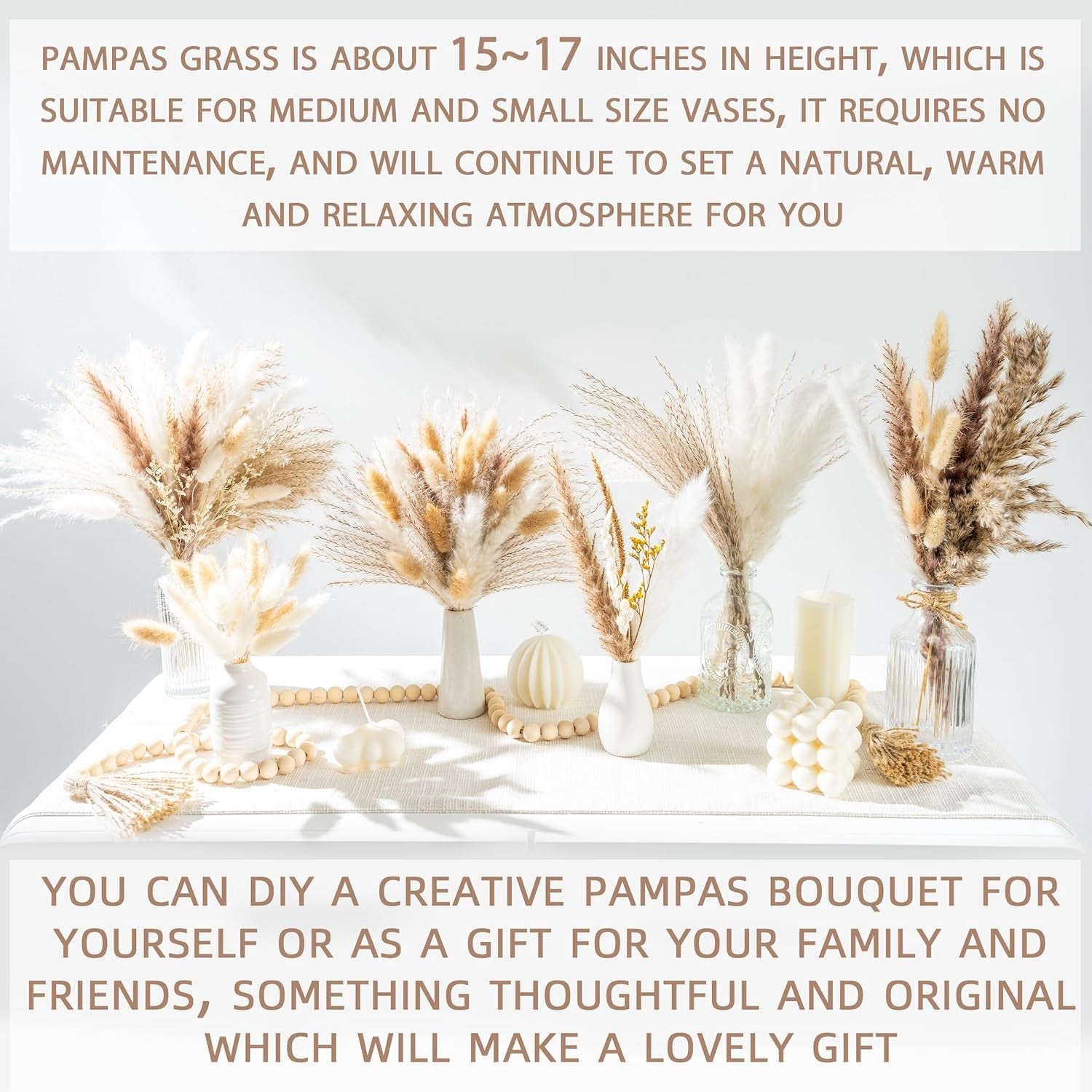 96PCS Natural Dried Pampas Grass Boho Home Decor Bouquet Phragmites Dried Flowers Bouquet for Wedding Floral Arrangements Home Decorations (96PCS)