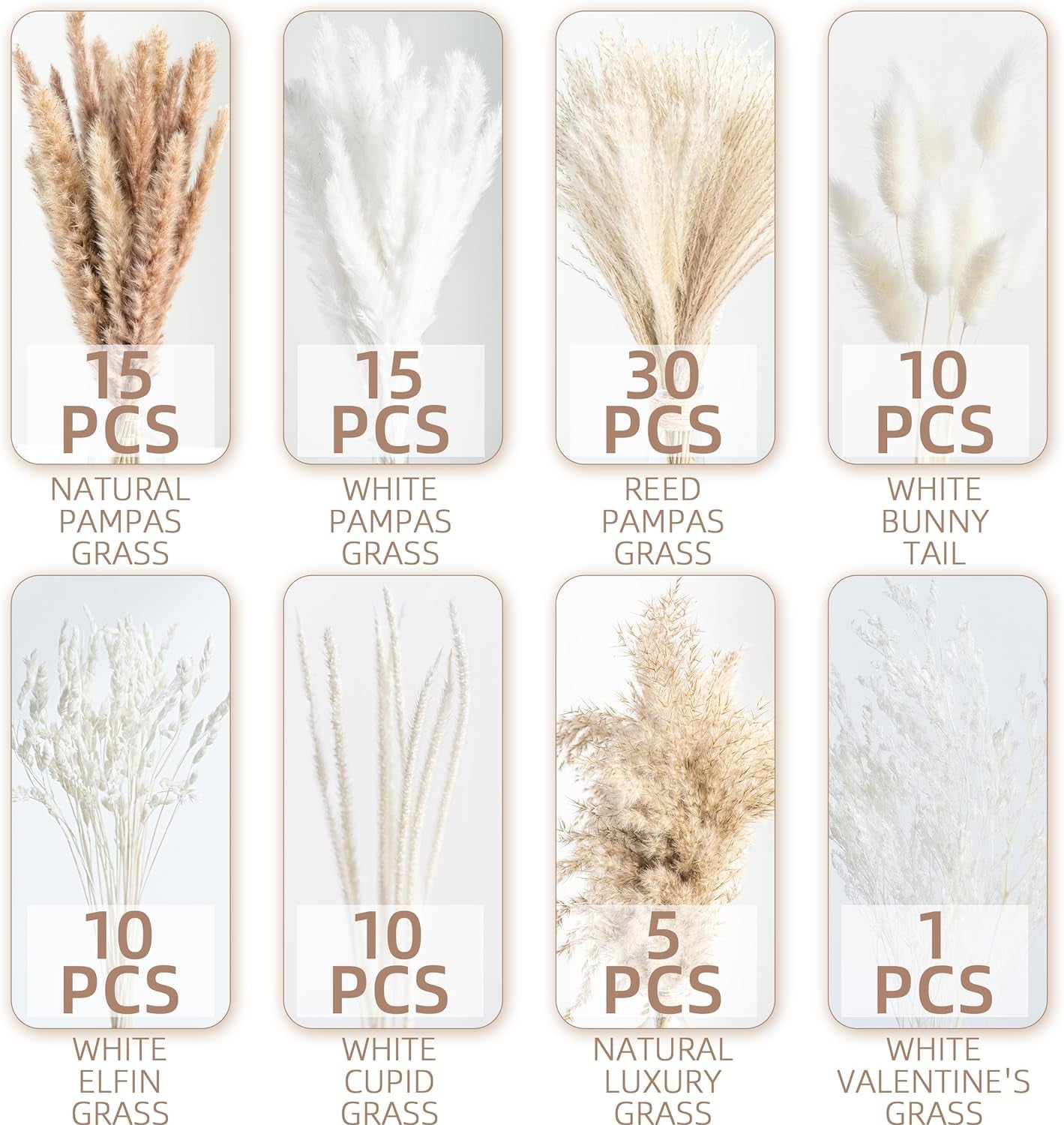 96PCS Natural Dried Pampas Grass Boho Home Decor Bouquet Phragmites Dried Flowers Bouquet for Wedding Floral Arrangements Home Decorations (96PCS)