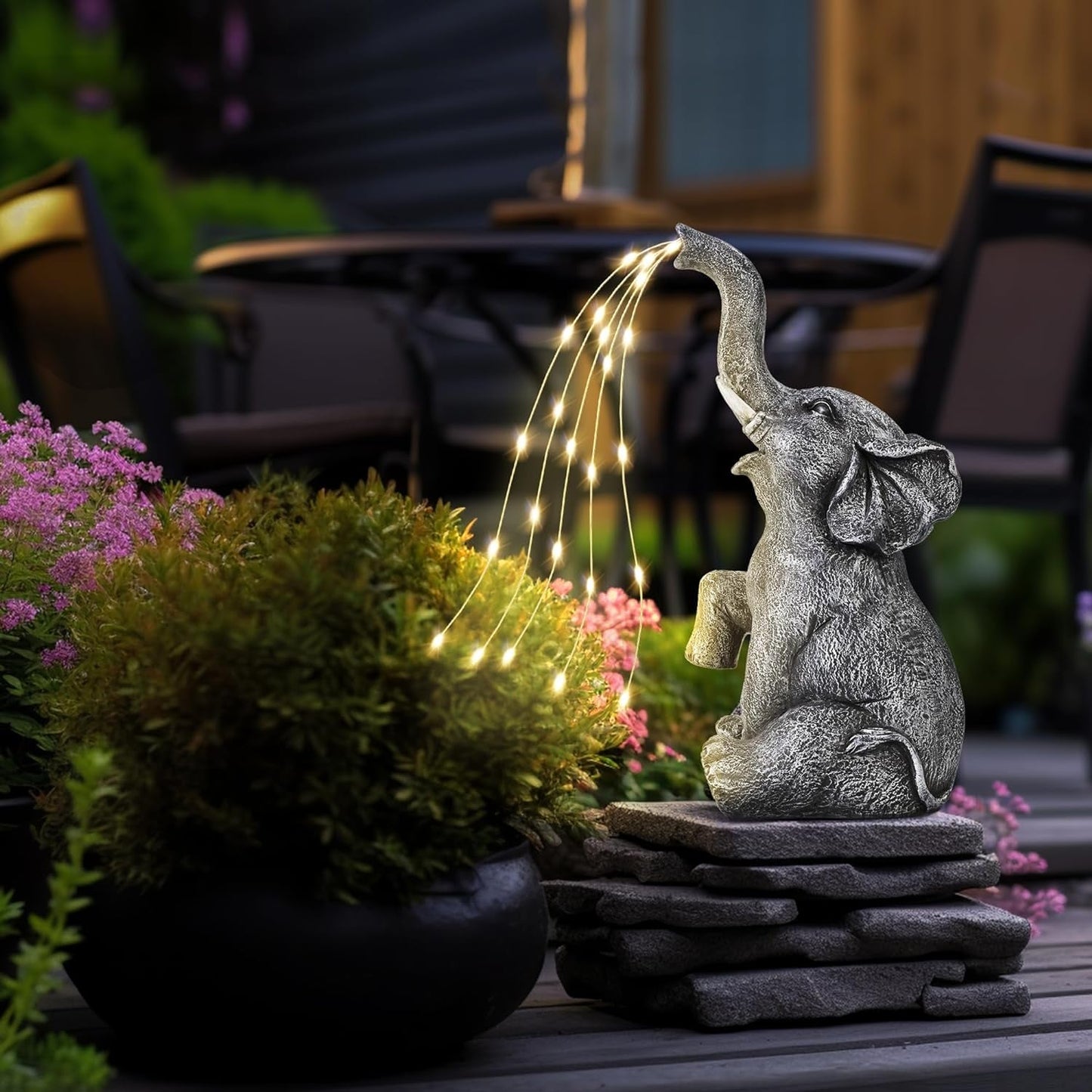 Elephant Statue Solar Garden Decor, Birthday Gifts for Women, Gifts for Mom Grandma Senior Eleder, Outdoor Elephant Decor Ornament for Balcony, Garden, Patio, Yard, Lawn (Stay on Mode Only)
